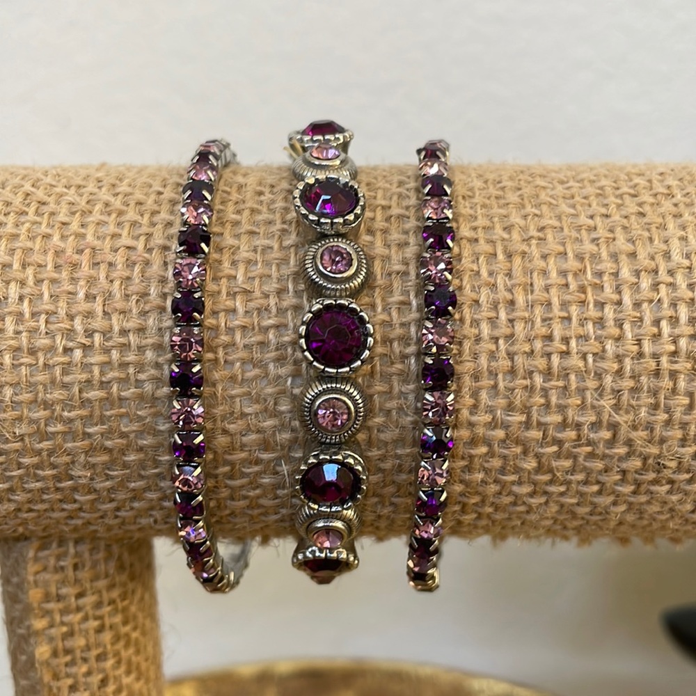 3 Crystal Beads Elastic Bracelets in Stainless Steel